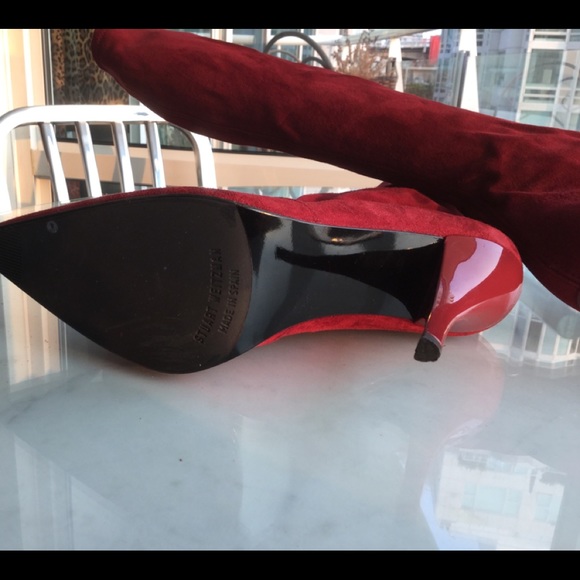 Stuart Weitzman red suede stretch stiletto boots - Picture 3 of 7